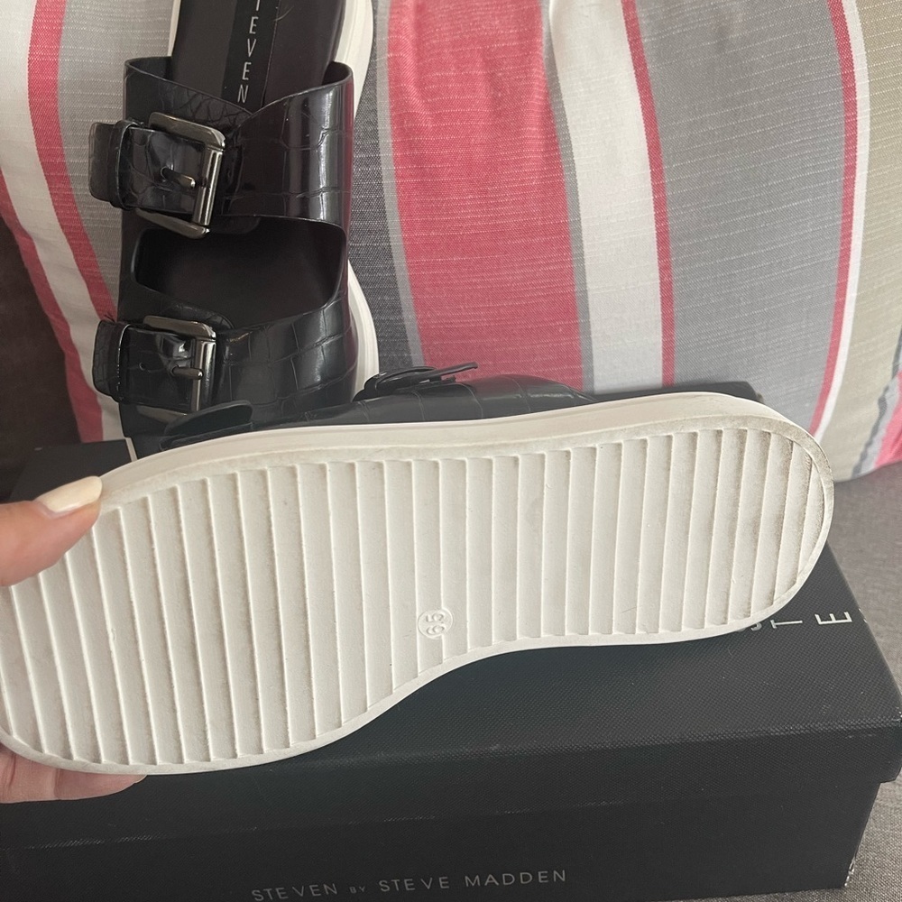 New Steven Steve Madden black slides sandals 6.5 $99 FINAL SALE - Picture 5 of 5